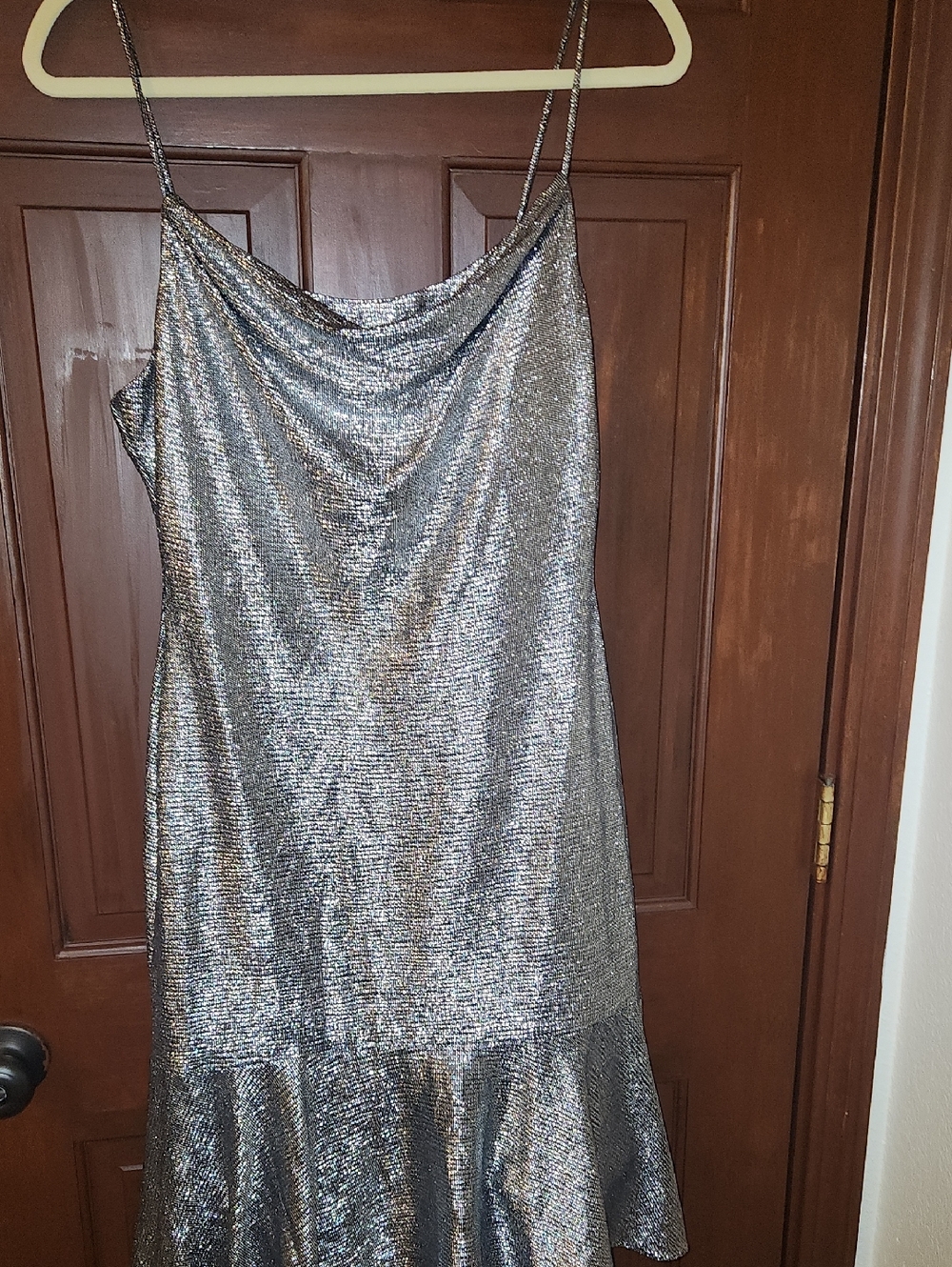 Night Way Collections Silver Metallic Cowl Slip Dress